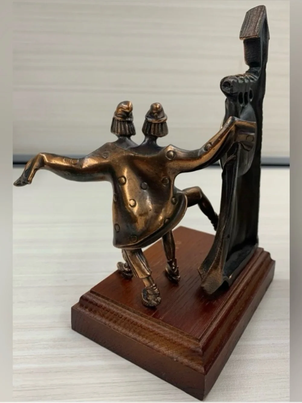 Vintage Russian Bronze Tone Folk Dancers Mantel Clock Sculpture
